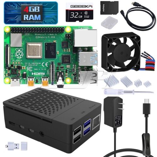 Kit de Inicio Raspberry Pi 4 Estuche Enlosure Ventilador Fuente de Alimentación HDMI Cable Tarjeta SD